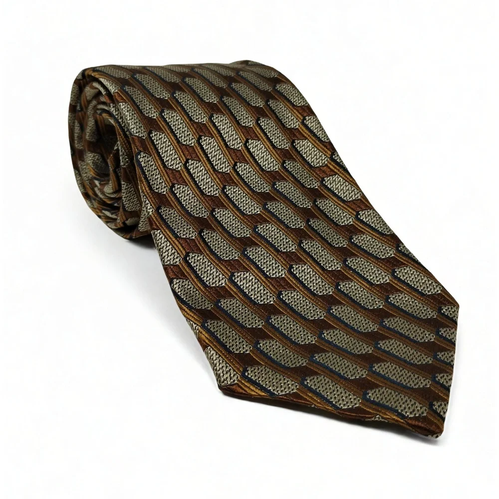 Preppy Minimalist Ermenegildo Zegna Silk Necktie Geometric Pattern Mens Business